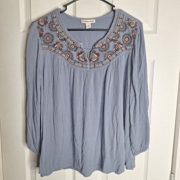 Coldwater Creek Tops - Coldwater Creek Blue Blouse with Embroidery Size Large